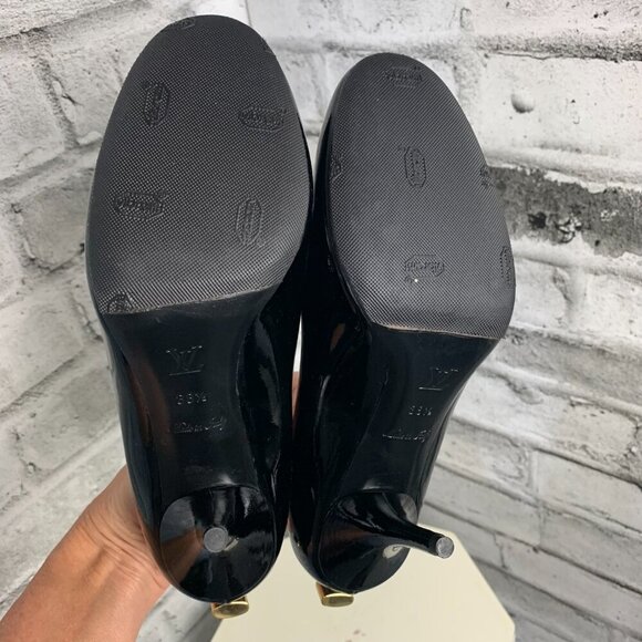 Louis Vuitton Pumps Black Patent Leather Lock It Round Toe Oh Really Heels - Picture 8 of 11